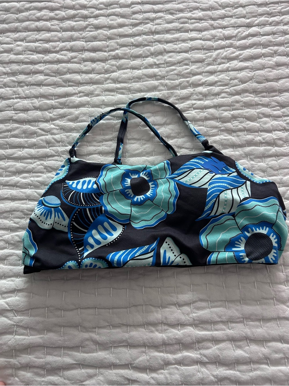 Floral-Print Black & Teal Sports Bra - Women's Supportive Activewear